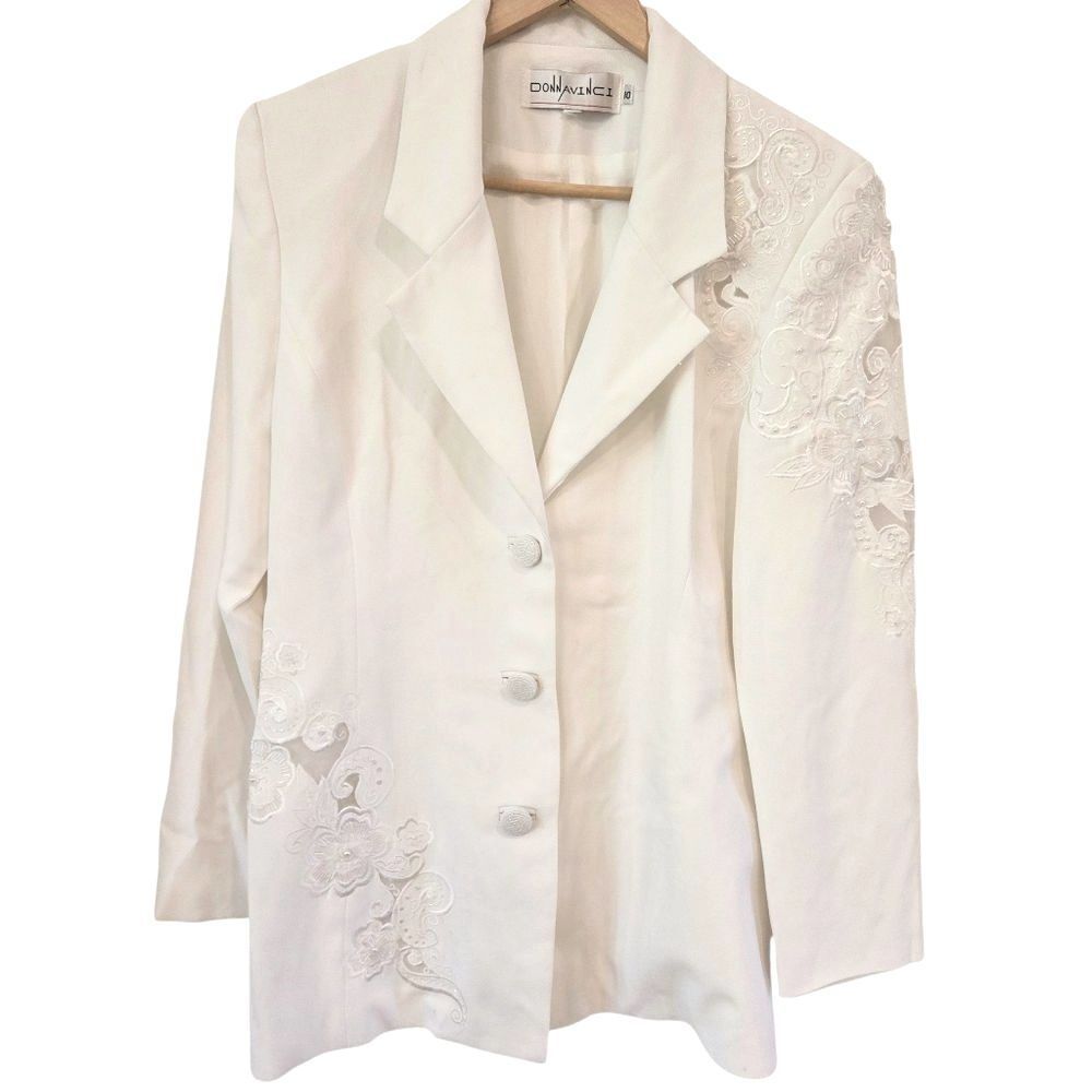Donnavinci Ivory Embroidered Blazer Lace Applique Bridal Mother of Bride Formal